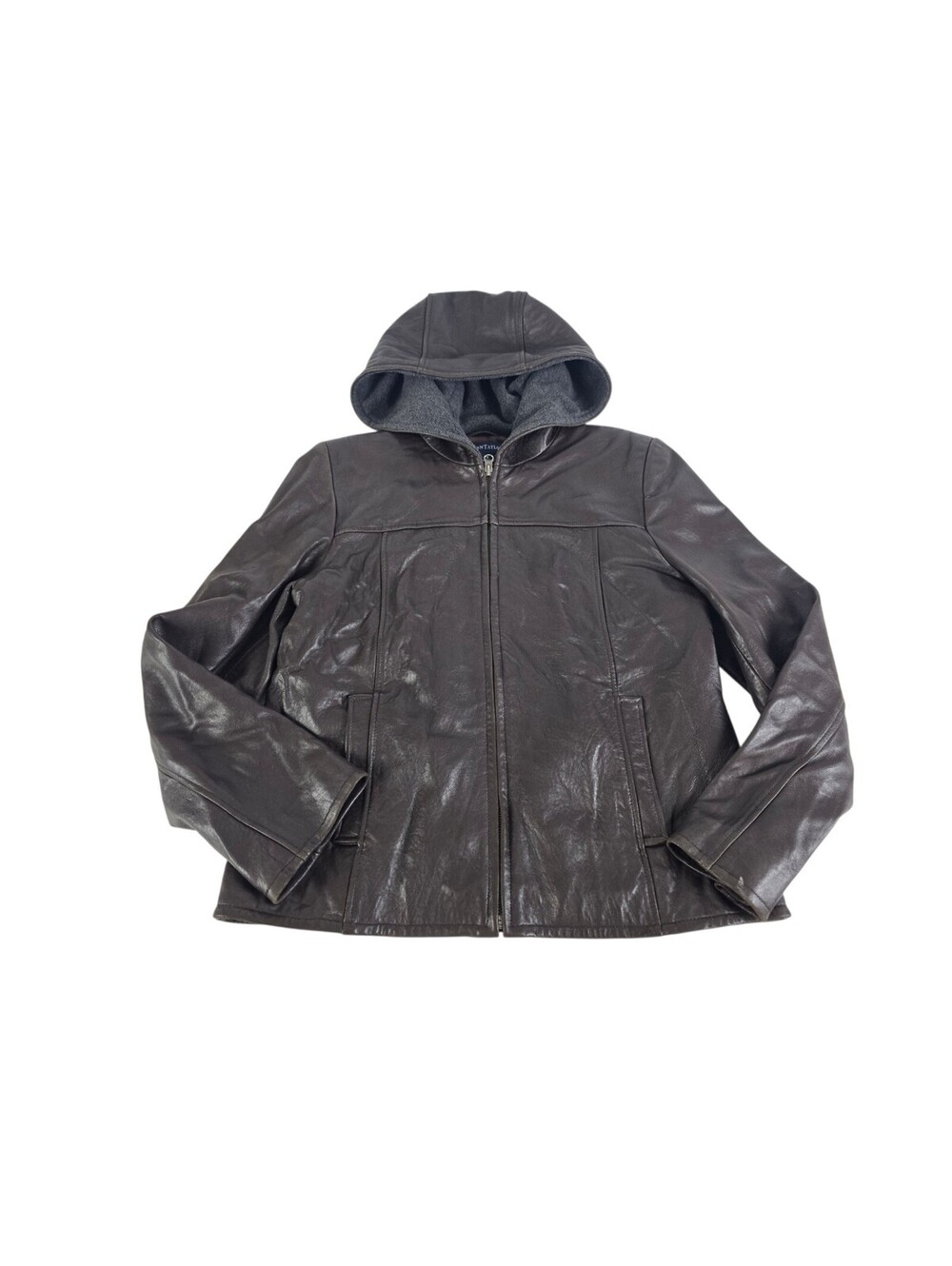 Ann Taylor Dark Brown Fleece Hood Soft Butter Leather Jacket Women’s M Full Zip